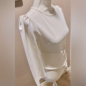 Corset top soft white 3/4 sleeve express new small lace up pullover 1/2 zip side
